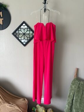 DO+BE Strapless Ruffle Jumpsuit in Bright Pink